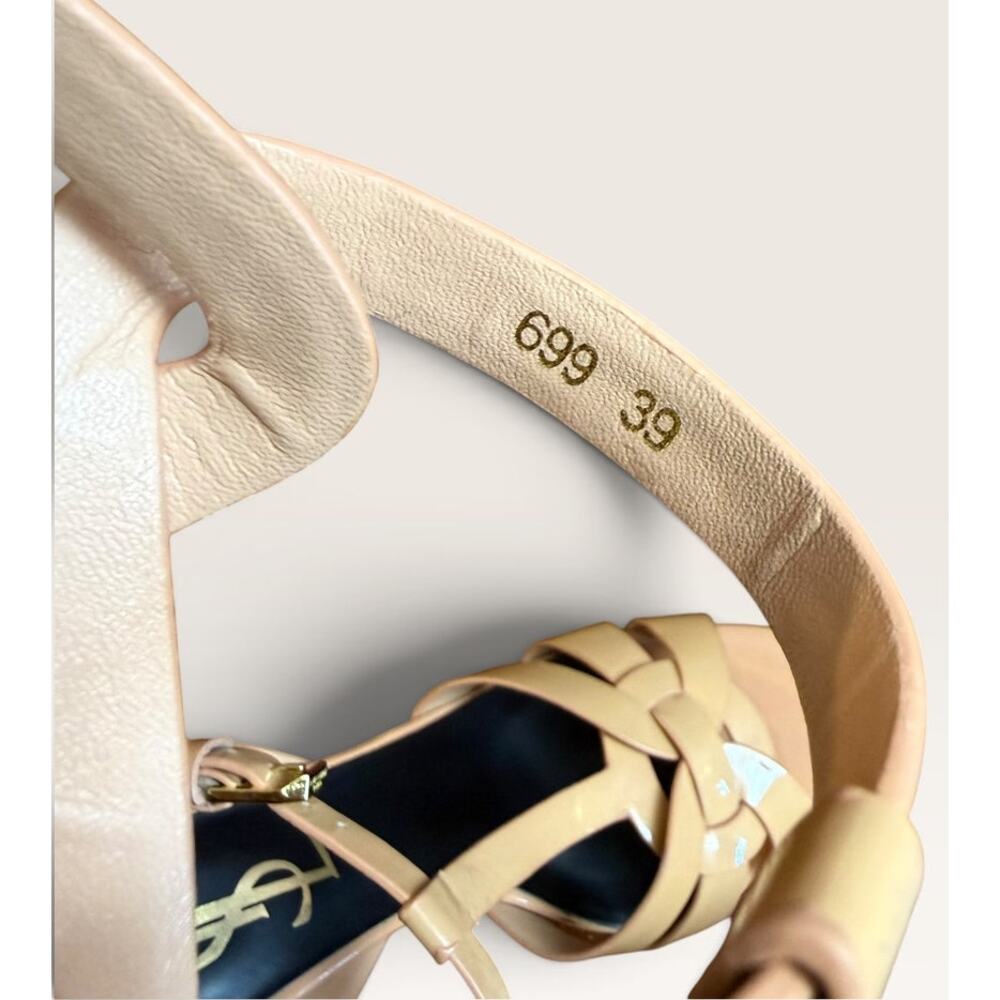Saint Laurent YSL Sandals 39 Nude Patent Leather Platform Stiletto Heels Italy - Picture 3 of 16